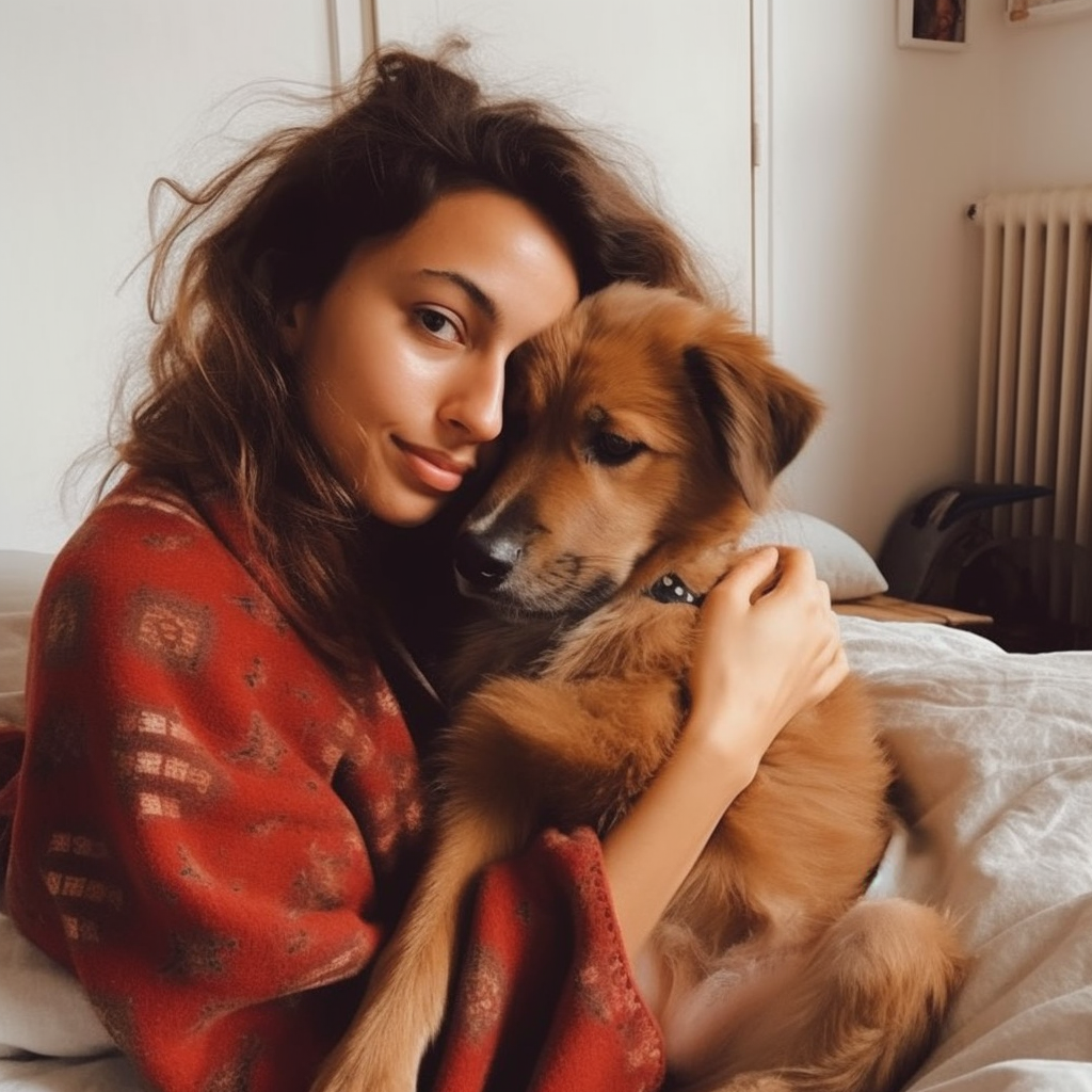 Conseils pour l'adoption d'un animal de compagnie : pourquoi il est préférable d'adopter plutôt que d'acheter. Photo d'une femme heureuse d'avoir adopté un chien.