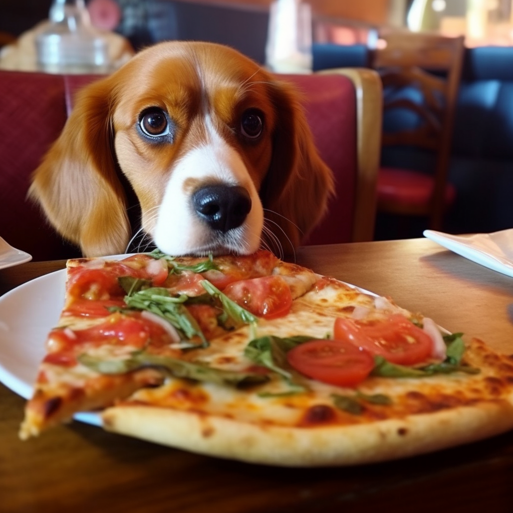 Le rôle de l'alimentation dans la prévention des maladies chez les animaux de compagnie avec un chien devant une pizza