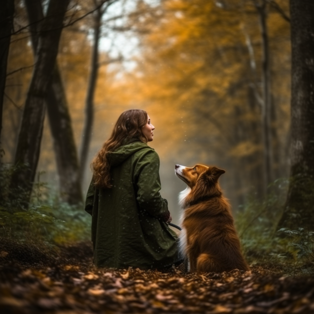 Pet Sitter : Comment ta passion pour les animaux peut devenir ton métier ! Une femme qui garde un chien dans la forêt.