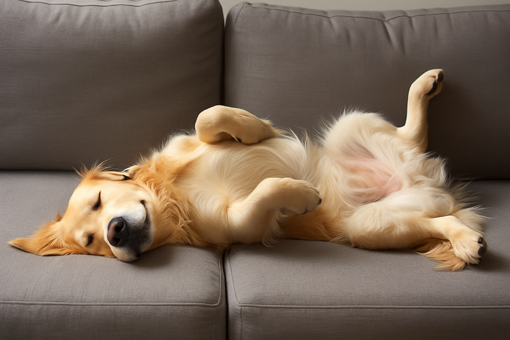 chien qui dort sur le dos