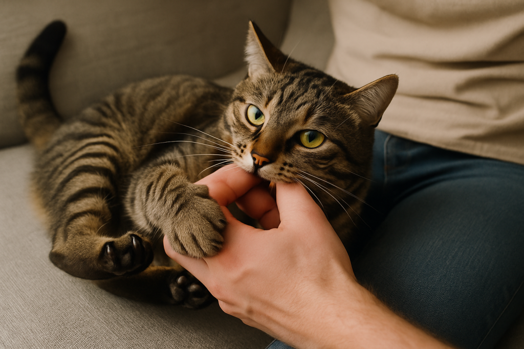morsure chat qui joue