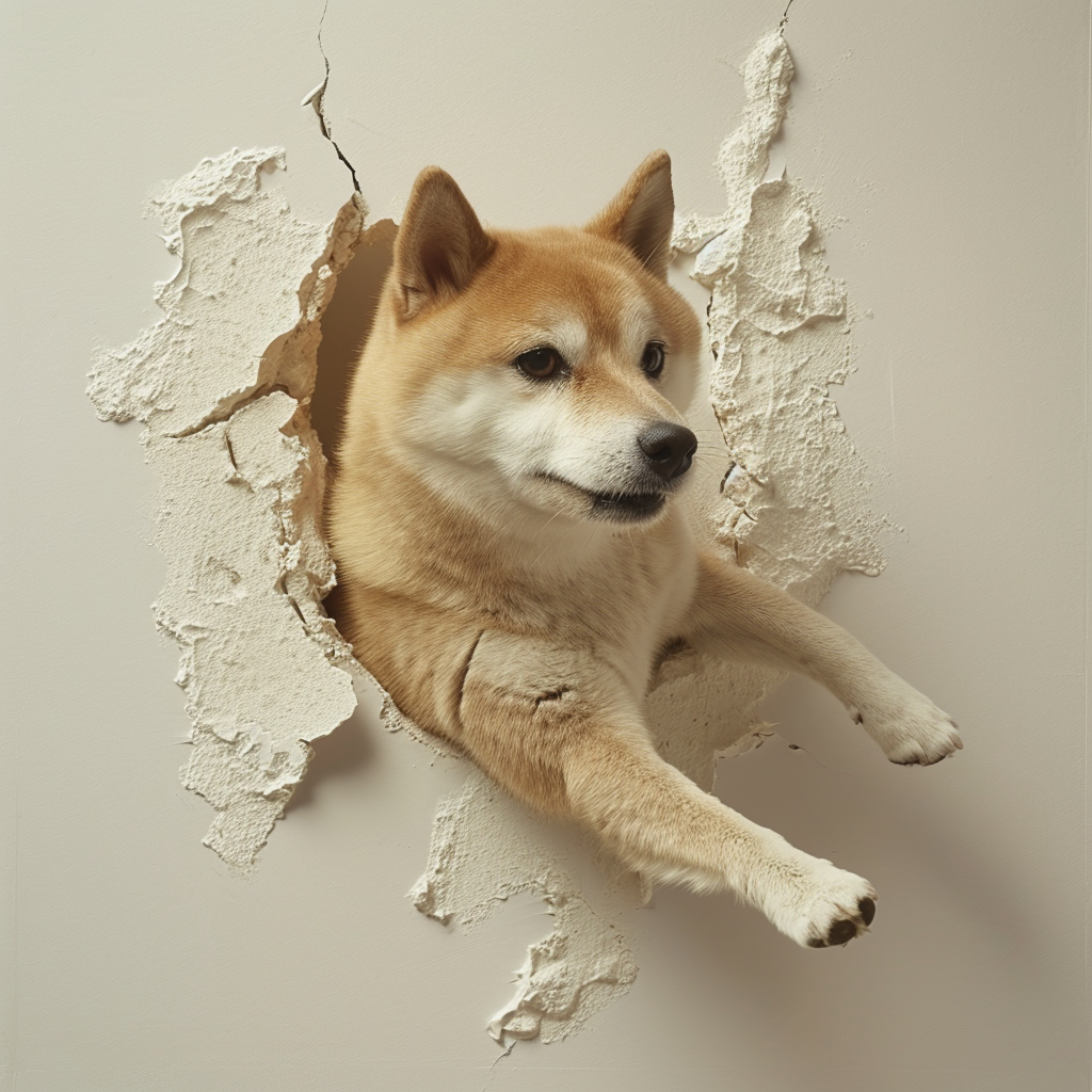 un chien qui a mangé un mur et fait un trou